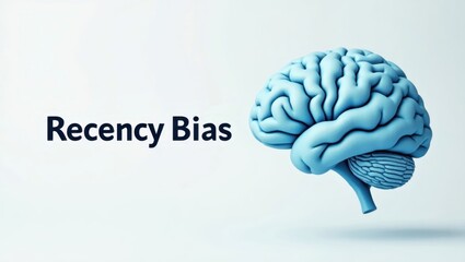 Recency Bias. Blue human brain illustration, recency bias concept, cog