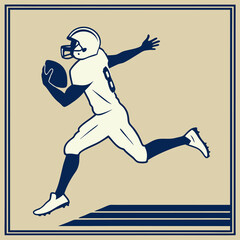 Obraz premium Silhouette of a football player running and holding the oval ball, ready to score.