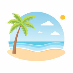 Fototapeta premium A modern beach scene with minimal shapes and calm pastel colors.