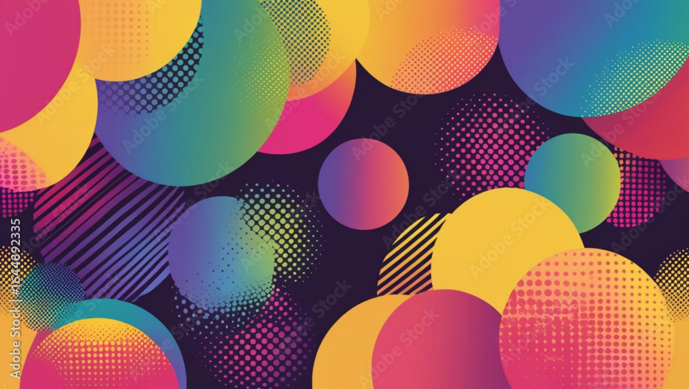Wall mural abstract gradient circles with retro patterns
