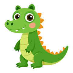 Cute green alligator cartoon character isolated on white background