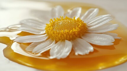 Fototapeta premium Delicate Daisy Flower on Honey Surface with Glimmering Brightness