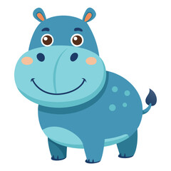 Cute blue hippopotamus cartoon character isolated on white background