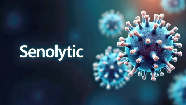 Senolytic. Senolytic virus cells 3D illustration medical biotechnology