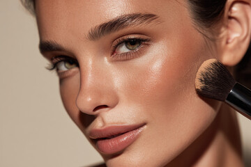 Close-up of a woman applying makeup for a flawless look