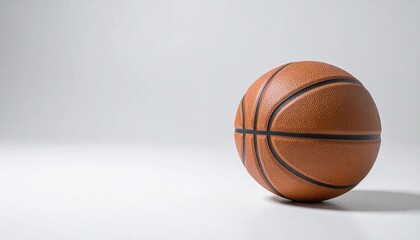 Fototapeta premium A single, traditional basketball isolated on a minimalist light background, ready for play and representing the essence of court games, active lifestyles, and the pursuit of athletic excellence.