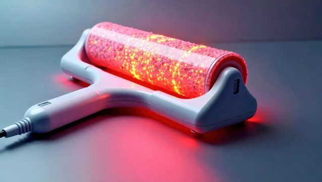 Thermal Rollers. Red glowing hair roller on white plastic holder, beau