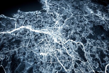 Naklejka premium x-default Aerial View of Cityscape at Night, Illuminated Street Network