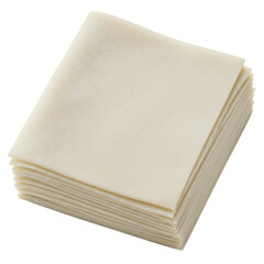 Stack of Off White Square Wonton Wrappers on Transparent Background