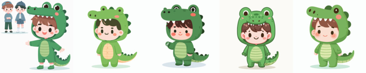 vector of a child in a crocodile costume