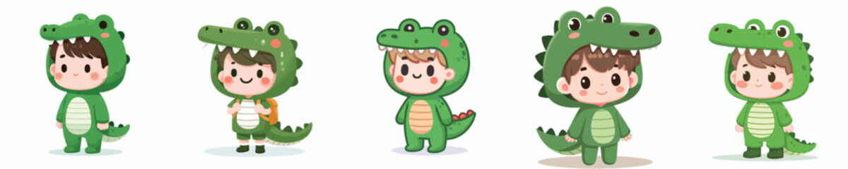 vector of a child in a crocodile costume