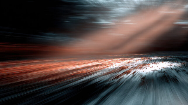 Abstract motion blur background with light rays and glowing particles.