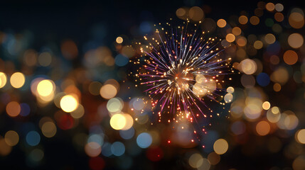 Obraz premium Colorful Firework Burst Against Blurred Bokeh Lights at Night