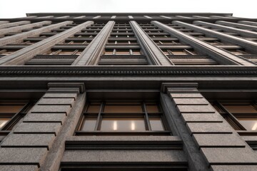 Architectural Perspective of Historic Building Facade from Below