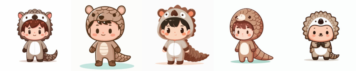 vector of a child wearing a pangolin costume