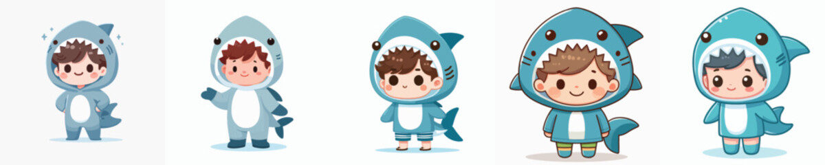 vector of a child in a shark costume