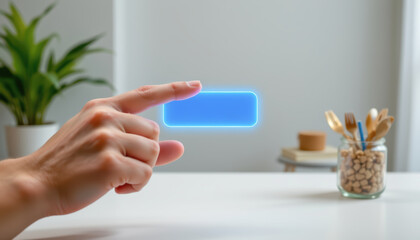 Obraz premium A hand interacting with a virtual button, showcasing modern technology and innovation concepts.