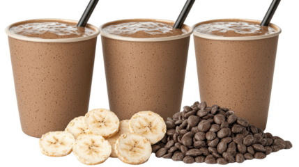 Three Cups of Chocolate Banana Smoothie with Chocolate Chips