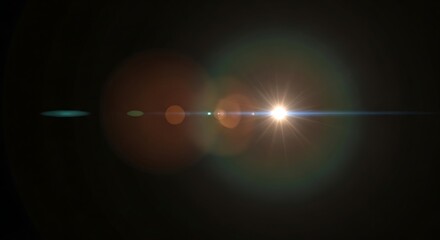 Dynamic Lens Flare with Bright Starburst Light and Horizontal Streaks on a Dark Abstract Background