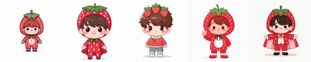 vector of a child wearing a strawberry costume