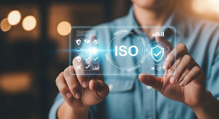 ISO Certification Display Business Quality Assurance and Standardization Compliance within Technology Framework for Global Industry Standards and Regulation in Modern Era