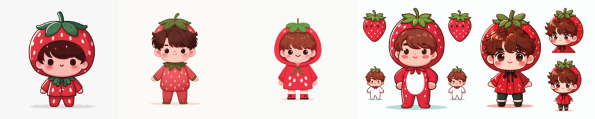 vector of a child wearing a strawberry costume