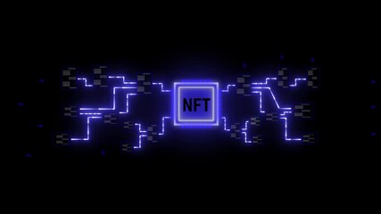 NFT Blockchain Technology Digital Art Cryptocurrency Network Animation Futuristic Neon Glow. Futuristic NFT And Blockchain Animation Featuring Neon Glow And Secure Crypto Transactions. - Powered by Adobe