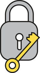 Flat Vector Illustration of Padlock with Key – Security, Privacy Protection, Data Safety, and Access Control Icon Design