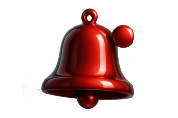 3d rendering of a glossy red notification bell with its clapper about to strike, isolated on a transparent background