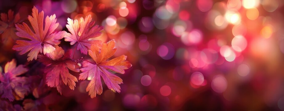 Autumn leaves in vibrant colors, bokeh background - Powered by Adobe