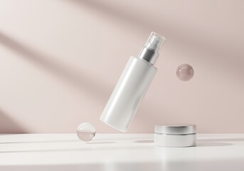 Elegant Skincare Product Mockup Modern Design with Floating Elements and Minimalist Aesthetic