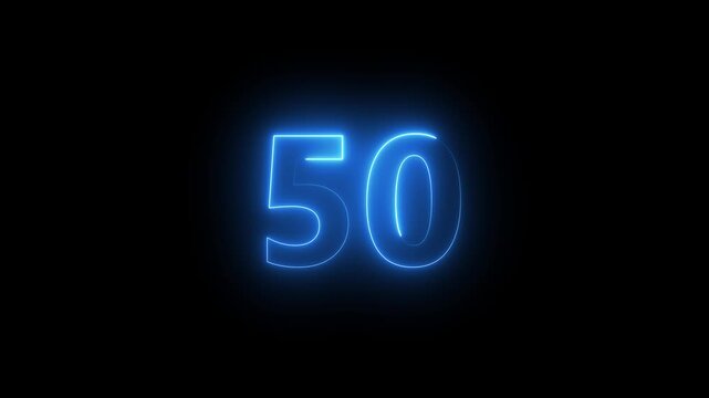 Abstract glowing neon text 10 number countdown icon. Glowing sign on black background Neon number 10 with alpha channel, simple blue neon color. Seamless loop style animation
