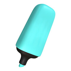 A vibrant 3D marker is rendered in a light blue color with a contrasting black tip and cap.