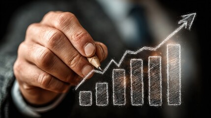 Businessperson planning financial growth with rising indicators for improved performance and expansion strategy