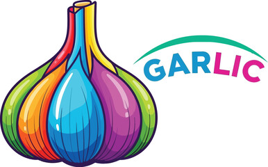 A vibrant and colorful illustration of a garlic bulb, showcasing its flavorful essence and artistic design, perfect for illustrating culinary creativity