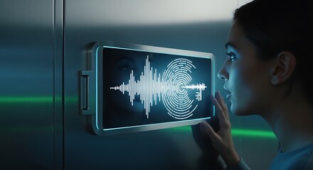 Woman uses futuristic biometric scanner for fingerprint identification