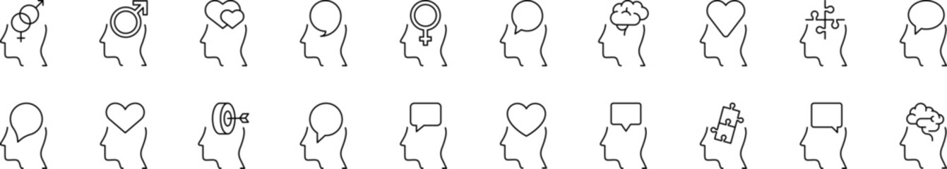 Brain and Mental Health Line Icon Bundle. Minimalistic Linear Pictogram for Web and Graphic Design, Apps, Banners, Social Network and Cards © RaulAlmu