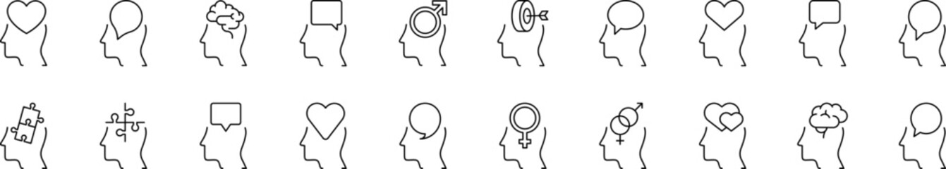 Simple Linear Icon of Brain and Mental Health. Minimalistic Linear Pictogram for Web and Graphic Design, Apps, Banners, Social Network and Cards