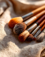 Soft sunlight caresses the vibrant bristles of makeup brushes, evoking warmth and artistic inspiration.