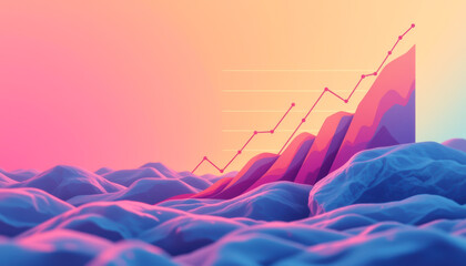 A vibrant, abstract image depicting growth arrows rising over colorful waves, symbolizing progress and success.