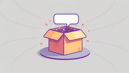 A vibrant and playful illustration of an open box with a speech bubble, ideal for creative and marketing projects.