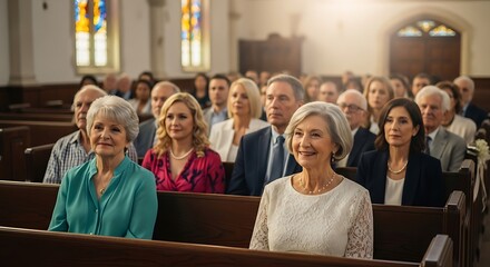 Diverse group of people attending a religious service in a church