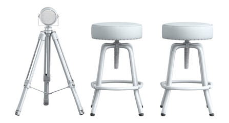 Isolated White Barstools and Tripod on Transparent Background