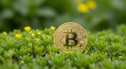 Bitcoin Coin in Grass Field