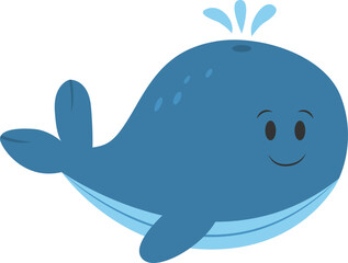 Cute cartoon blue whale with with a smiling face Isolated on white background.&nbsp;Vector illustration in cartoon style