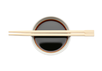 Top View: Classic Soy Sauce and Chopsticks on Clean White Background