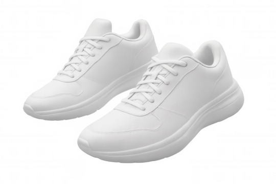 Clean white sneakers isolated on a transparent background, perfect for showcasing designs or adding a sporty touch to any project