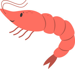 Cute red cartoon shrimp with a happy face isolated on white background