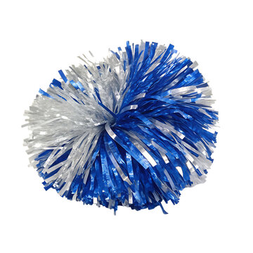One metallic blue and silver pom pom for cheering isolated on a transparent background png