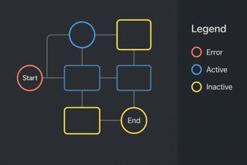 Dark Mode Flowchart Showing Node States Including Start, Error, Active and Inactive Stages
